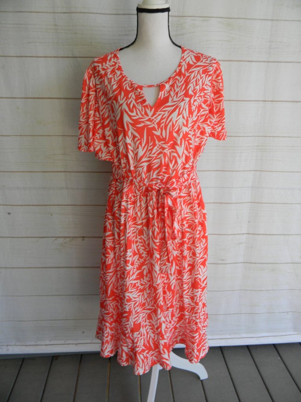 NWT Younrui ORANGE/WHITE Floral Ruffle Plus Size Dress XXL V-NECK TIE WAIST
